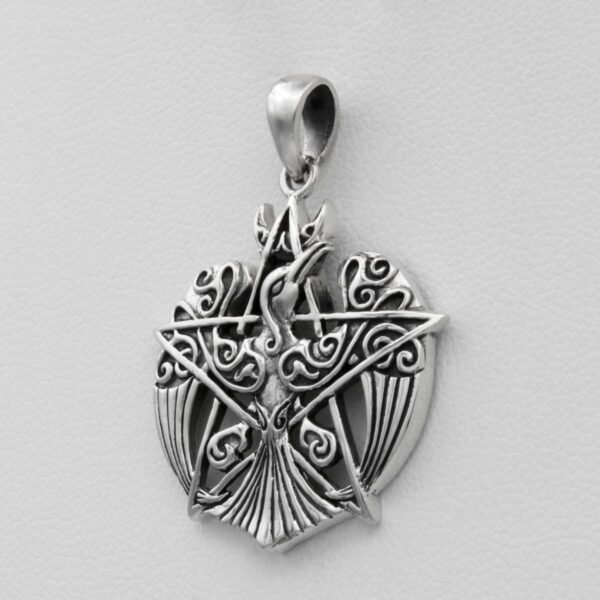 Sterling Silver Crescent Raven Pentacle Pendant
