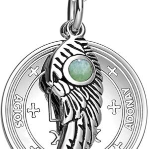 Witchcraft~Archangel Raphael Sigil Amulet Magic Powers Angel Wing Charm Green Quartz Pendant 18 Inch Necklace
