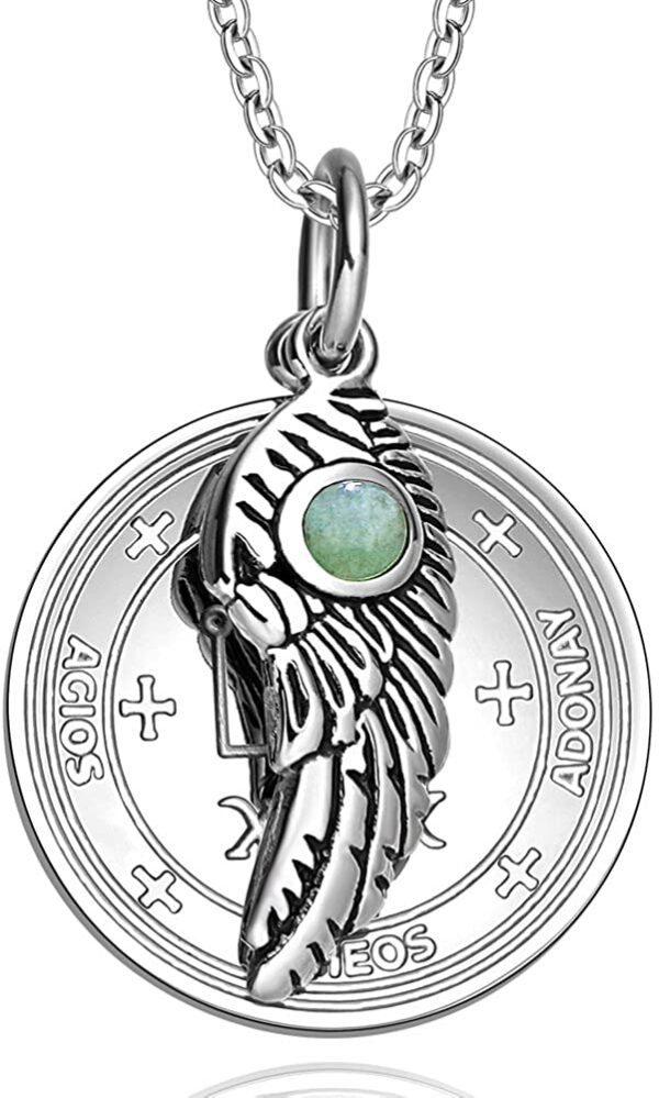 Witchcraft~Archangel Raphael Sigil Amulet Magic Powers Angel Wing Charm Green Quartz Pendant 18 Inch Necklace