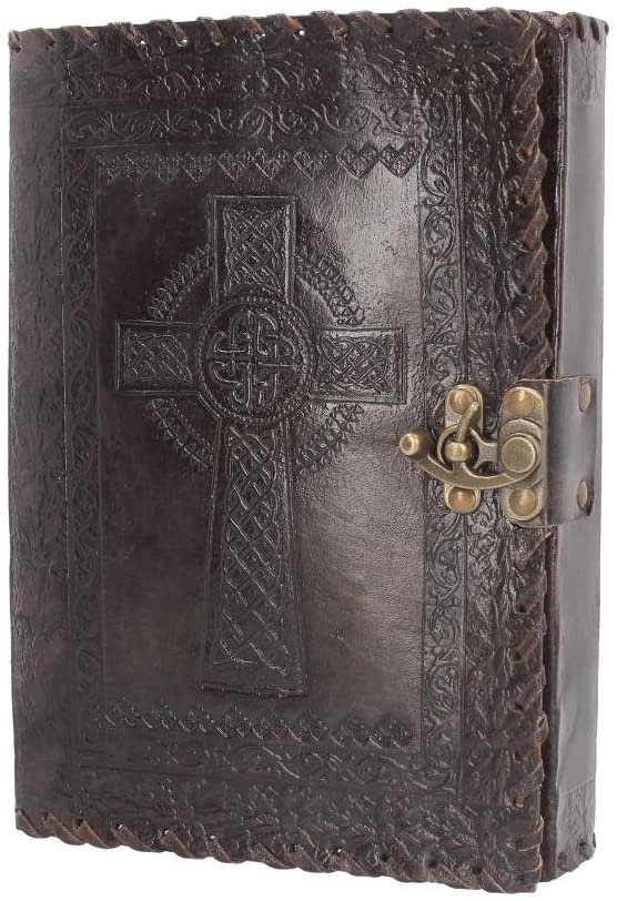 Wiccan Collection~Celtic Cross Leather Journal With Lock 28cm Brown