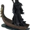 Magicun  Collection~Resin Statues Charon Ferryman Of The Dead Propelling Boat Statue W/Led Lantern 10 X 10 X 4 Inches Black