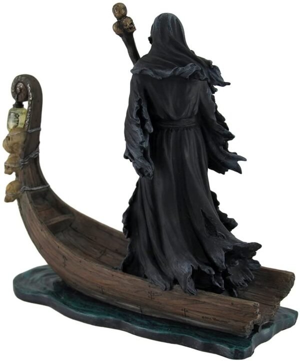 Magicun  Collection~Resin Statues Charon Ferryman Of The Dead Propelling Boat Statue W/Led Lantern 10 X 10 X 4 Inches Black