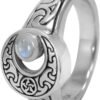 Sterling Silver Crescent Moon Ring with Natural Rainbow Moonstone (sizes 5-12)