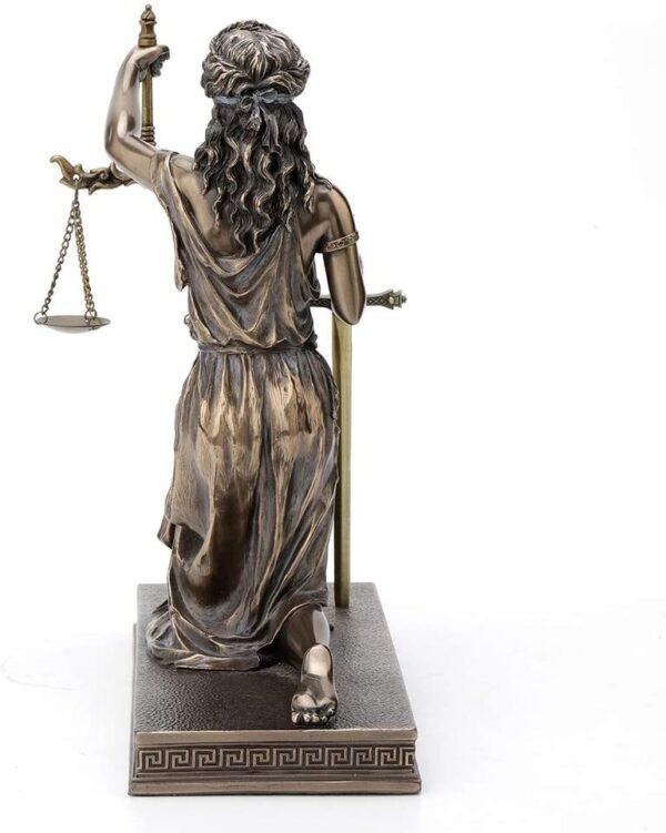Magic  Collection~10 Inch Lady Justice Kneeling Holding Scale and Sword Solid Metal Letter Opener Antique Bronze Finish Roman Greek Lawyer Statue