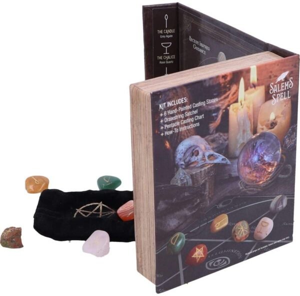 Wiccan Collection~Salem's Spell Kit Set of Six Witches Wellness Stones in Decorated Box, Brown, One Size