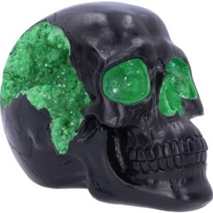 Dark Collection~Geode Black Green Gothic Glitter Skull Figurine, Polyresin, 17cm