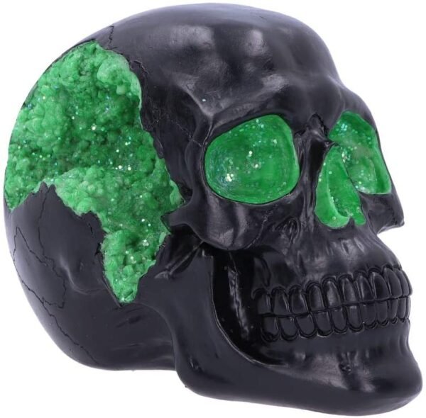 Dark Collection~Geode Black Green Gothic Glitter Skull Figurine, Polyresin, 17cm