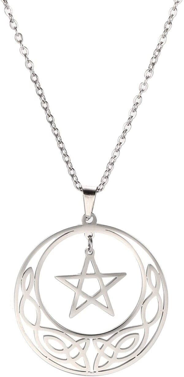 Witchcraft~cooltime Stainless Steel Pentacle Pendant Necklace Pentagram Celtic Knot Star Circle Crescent Charm Jewelry