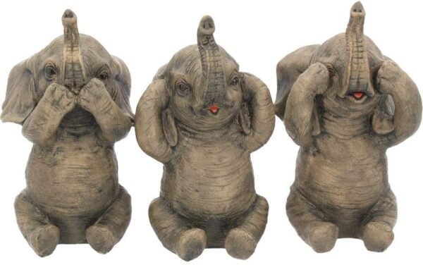 Magicun N.Giftware~Three Wise Elephants Figurine 16 cm Grey