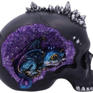 Dark Collection~Cave Small Dragon Hiding Within a Crystal Skull, Polyresin, Black, 16.5cm