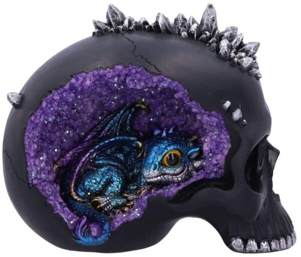 Dark Collection~Cave Small Dragon Hiding Within a Crystal Skull, Polyresin, Black, 16.5cm