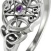 Sterling Silver Heart Pentacle Ring with Natural Amethyst (Size 4-15)
