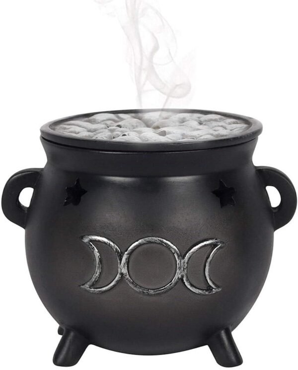 Green Tree Triple Moon Cauldron Incense Holder