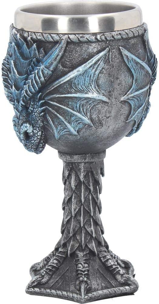 Artist Collections~ Dragon Lore Chalice Anne Stokes Goblet 17.2cm Blue, Resin w/stainless steel insert, One Size