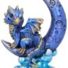 Fantasy Collection~ U5030R0 Metallic Blue Crescent Creature Moon Dragon Figurine, Polyresin, One Size