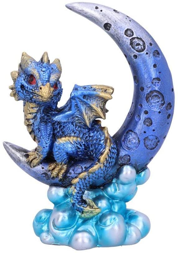Fantasy Collection~ U5030R0 Metallic Blue Crescent Creature Moon Dragon Figurine, Polyresin, One Size