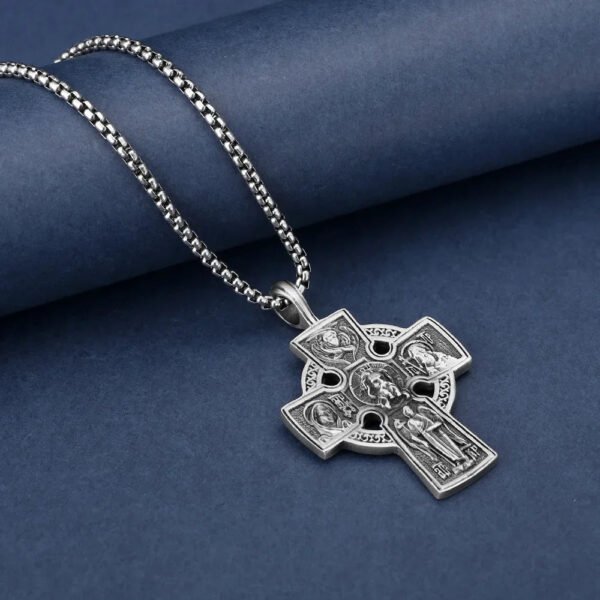 Vintage Pure Tin Cross Necklace Men Jesus Saint Benedict Exorcist Prayer Pendant Amulet Couple Religious Wishing Jewelry Gifts