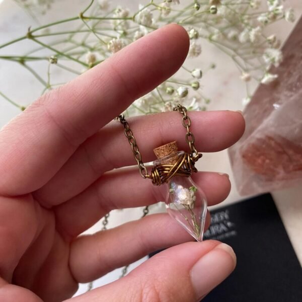 BREATHE a babies breath bottled teardrop necklace dried floral inspiration