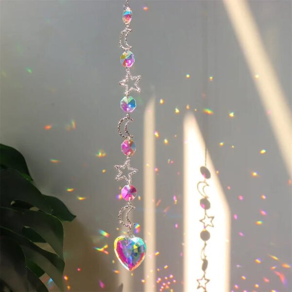Elegant Suncatcher Crystal Wind Chime with Star, Moon, and Diamond Design - Hanging Prisms for Rainbow Light Effects - Decorative Pendant for Home and Garden