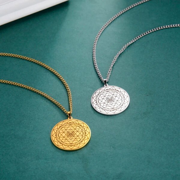 Sri Yantra Mandala Sacred Geometry Pendant Necklace Chakra Energy Necklace Meditation Spiritual Jewelry Stainless Steel