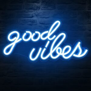 66e5e355b6de1a28c7fcac53cc15fe6b Good Vibes Neon Sign for Bedroom Wall Decor Powered by USB Neon Light, Ice Blue Color,16.1"X8.3"X0.6"