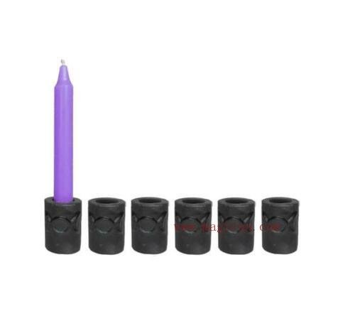 Magic Candle~SET OF 6 Triple Moon Black Cast Iron Holders for 1/2"W Ritual Chime Candles