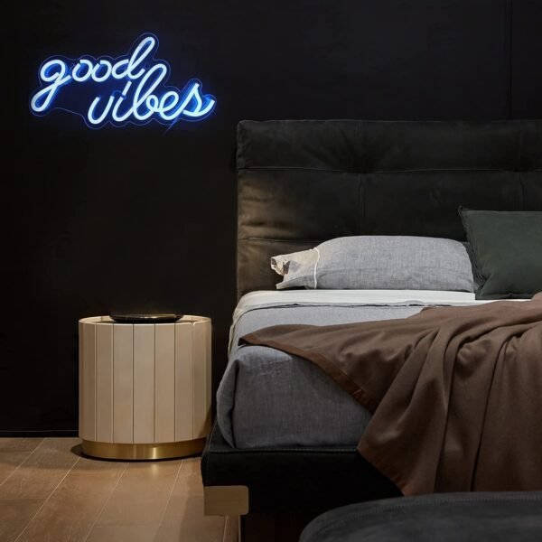 Good Vibes Neon Sign for Bedroom Wall Decor Powered by USB Neon Light, Ice Blue Color,16.1"X8.3"X0.6"