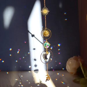 Elegant Suncatcher Crystal Wind Chime with Star, Moon, and Diamond Design - Hanging Prisms for Rainbow Light Effects - Decorative Pendant for Home and Garden