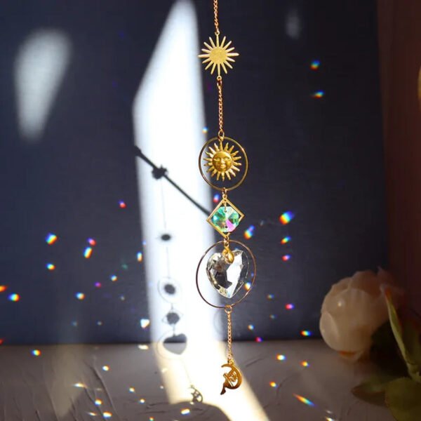 Elegant Suncatcher Crystal Wind Chime with Star, Moon, and Diamond Design - Hanging Prisms for Rainbow Light Effects - Decorative Pendant for Home and Garden