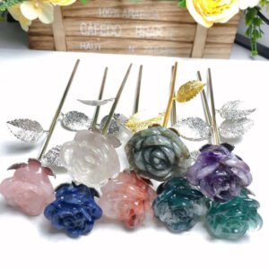 Natural Crystal Quartz Rose Artificial Flower Silver Gold Rose Flower Wedding Valentine's Day Favors For Girlfriend Wife Gift