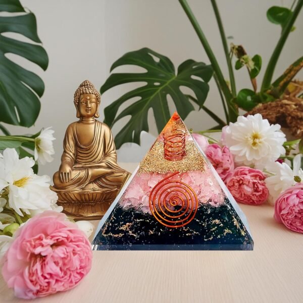 Crystal Orgone Pyramid – Orgonite Energy Generator with Copper-Wrapped Quartz and Shungite Crystals for Positive Energy
