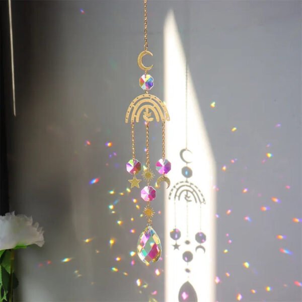 Crystal Wind Chime Star Moon Sun Light Catcher Prism Rainbow Maker Suncatcher Windbell Hanging Pendant Ornament Home Decoration