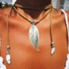 long pendant necklace Bohemian necklace, feather necklace, leaf pendant, bohemian jewelry, leather necklaces