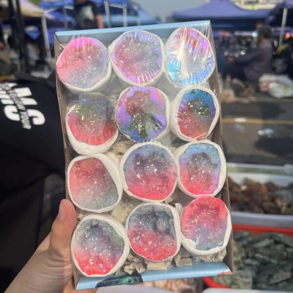 Natural Agate Geode Crystal Box electroplate For Home Decoration Reiki Healing