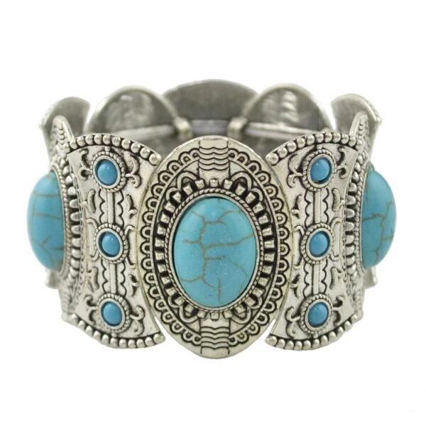 Gypsy Tribal Tibetan Bracelet for Women Boho Vintage Silver Men's Turquoise Elastic Bangles Afghan Turkish Ethnic Indian Jewelry