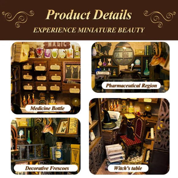【HOT SALE/ the BEST GIFT/EXQUISITE Decorations/Magic Pharmacist】Cutebee DIY Book Nook Kit Miniature House Magic Pharmacist Gift Ideas Bookshelf Insert for Birthday Gift with Cover