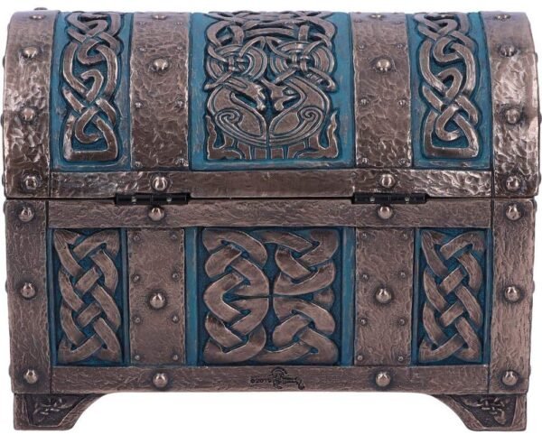 Mythology Collection~ Bronze and Blue Valhalla's Vault Viking Chest Box, 15cm