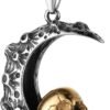 Gothic Retro Moon Crescent Skull Stainless Steel Pendant Necklace 22+2 Inch Chain