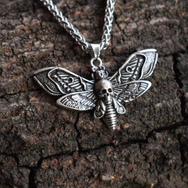 SanLan Death Head Moth Pendant Necklace Wicca Jewelry Goth Moth and The Moon