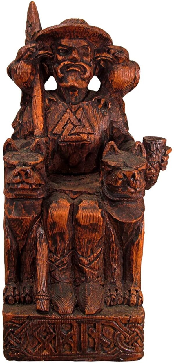 Magicun Altar~Dryad Design Seated Norse God Odin Statue Wood Finish
