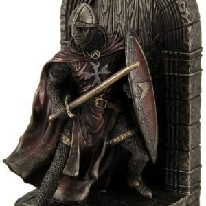 Magic  Collection~Maltese Crusader Statue in Armor Guarding Door Holding Shield & Sword Bookend