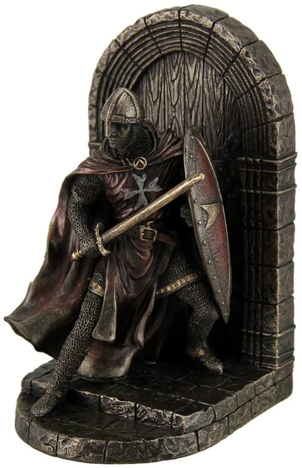 Magic  Collection~Maltese Crusader Statue in Armor Guarding Door Holding Shield & Sword Bookend