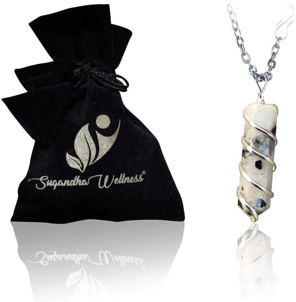 Witchcraft~Moonstone Crystal Healing Necklace - for Crown Chakra. Brings Hope, Luck and Abundance. Relieves Emotional Stress. Enhances Intuition, Psychic Abilities and Stability| with Stylish Chain