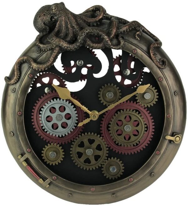 Magic  Collection~Steampunk Bronze Finish Octopus Porthole Wall Clock with Moving Gears