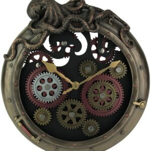 Magic  Collection~Steampunk Bronze Finish Octopus Porthole Wall Clock with Moving Gears