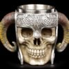 Mythology Collection~ B2091F6 Viking Skull Tankard Mug 16cm Brown