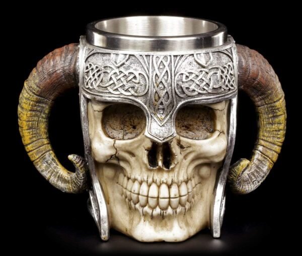 Mythology Collection~ B2091F6 Viking Skull Tankard Mug 16cm Brown