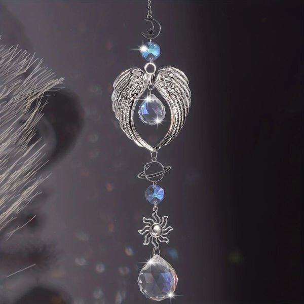 Crystal Alloy Hanging Decoration Gift Angel Wings Home Gardening Decorative Glass Prism Wind Chime