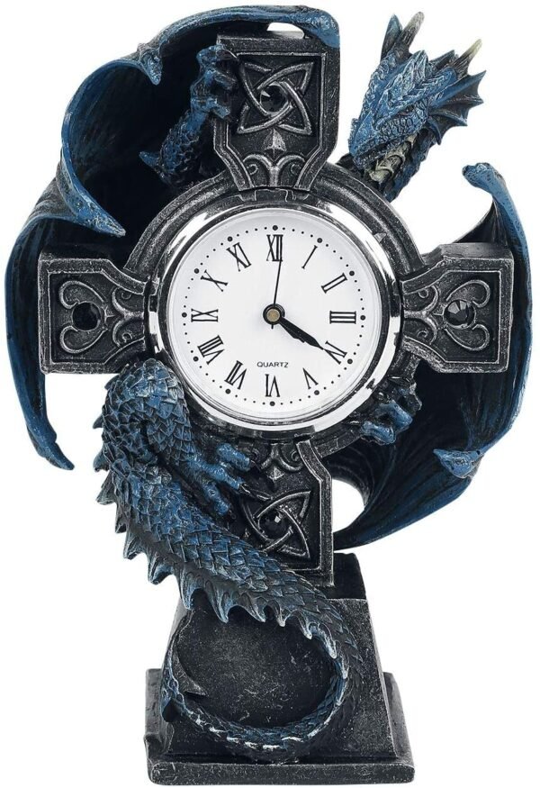 Artist Collections~ B3602J7 Draco Clock Anne Stokes 17.8cm, Resin, Blue, One Size