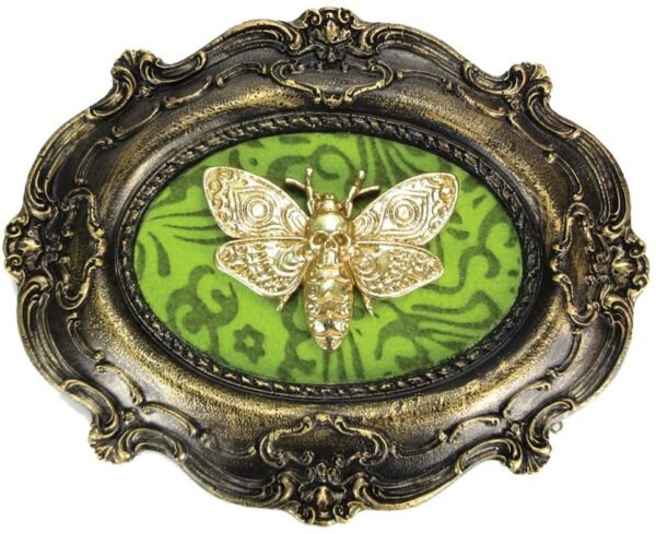 Dark Collection~Macabre Baroque Framed Death's Head Moth Wall Plaque, Polyresin, Bronze, One Size